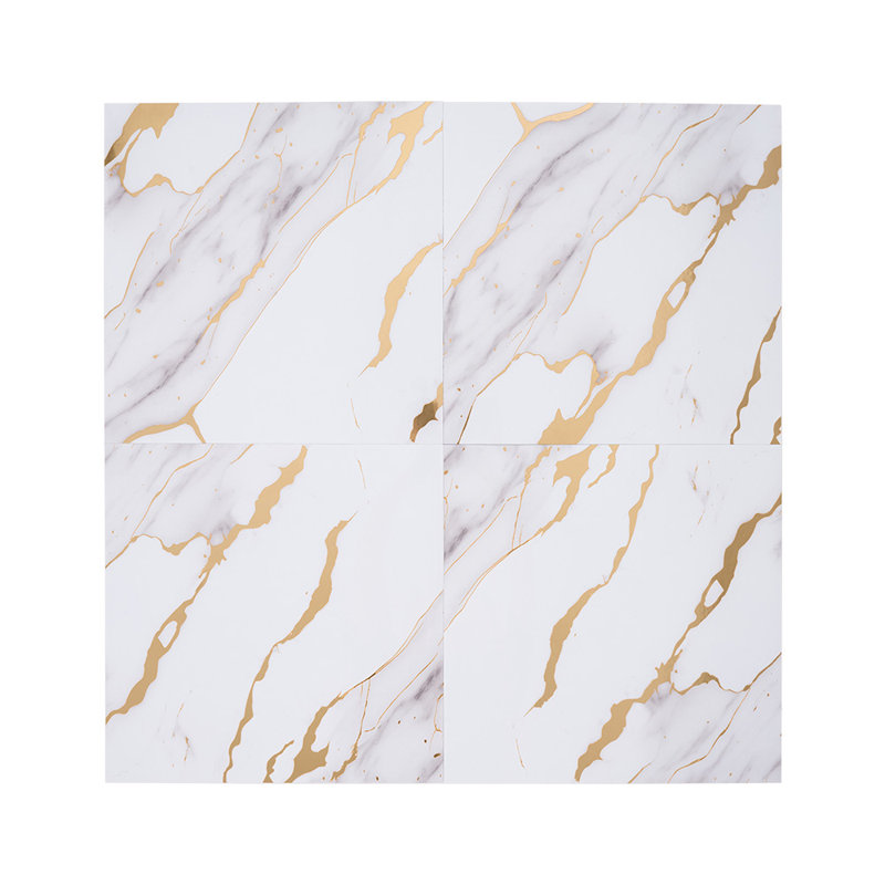 10Pcs Self-Adhesive Marble Pattern Wall Tile Stickers, Gold/Grey, 40cm L x 40cm W