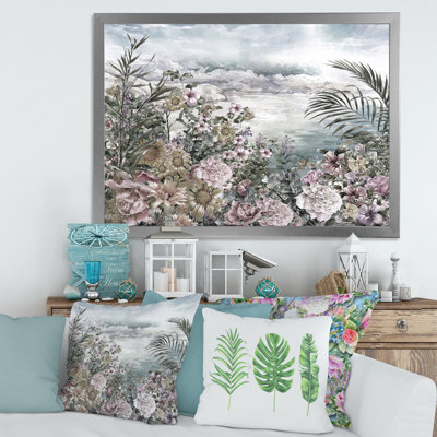 Fleurs rétro au bord de la mer - reproduction d'art sur toile