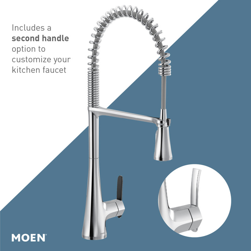 Sinema Pre-Rinse High Arc Spring Pull Down Single Handle Kitchen Faucet, Chrome