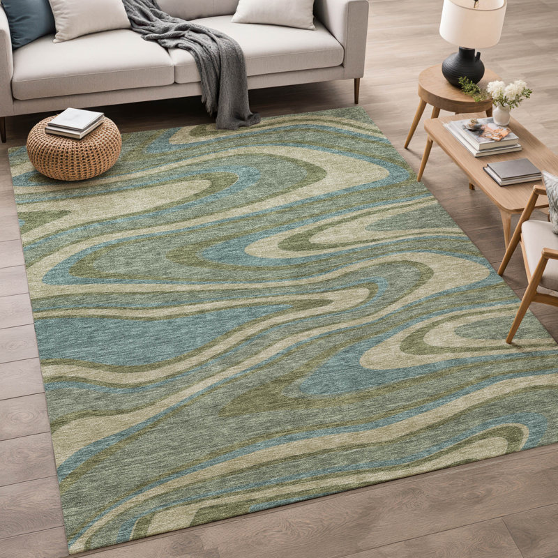 Machine Washable Indoor/Outdoor Chantille ACN2493 Abstract Rug, Basil, 10' x 14'