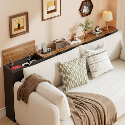  78.7" Flip Top Behind Couch Table with Outlets and Storage, Brown | Narrow Console Table, Long Sofa Table with Charging Station, Entryway Tables for Living Room, Hallway