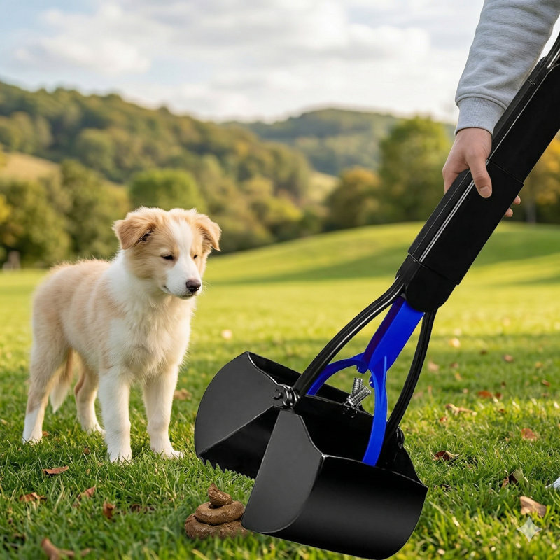 Paquet de 2 Poop Scooper avec poubelle à pédale 20L, pelles robustes à manche long de 28 po pour petits et grands chiens, seau intérieur amovible, 50 sacs à déchets, bleu