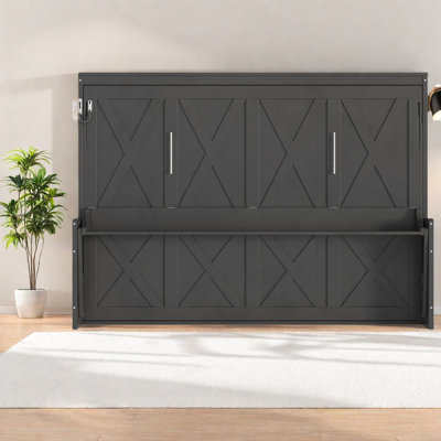 Lit grand format avec bureau, gris foncé et peu encombrant