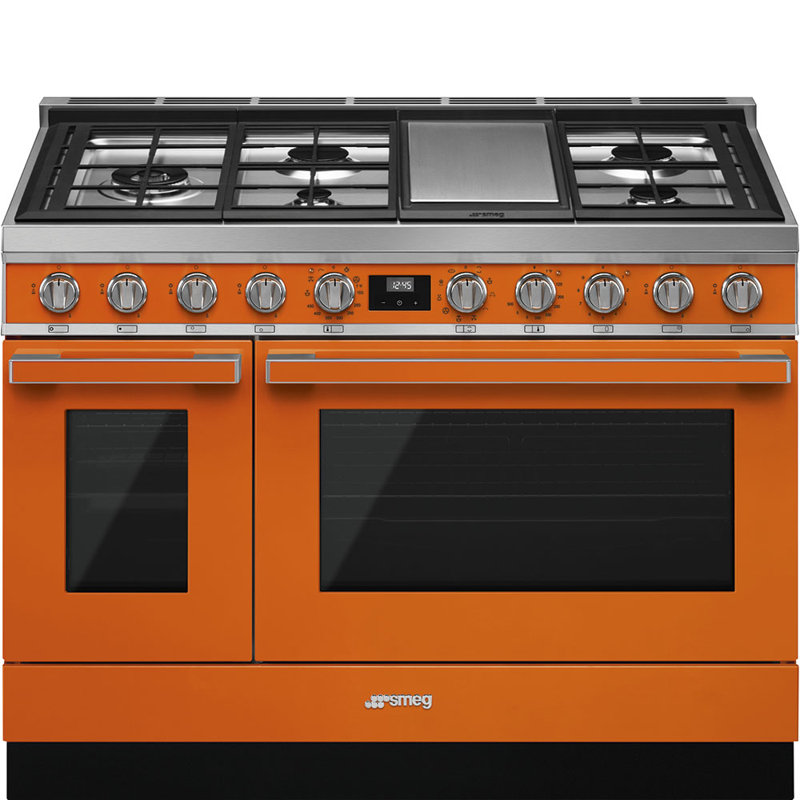 SMEG Cuisinière double autoportante 5,9 pieds cubes 48 po Portofino, Orange