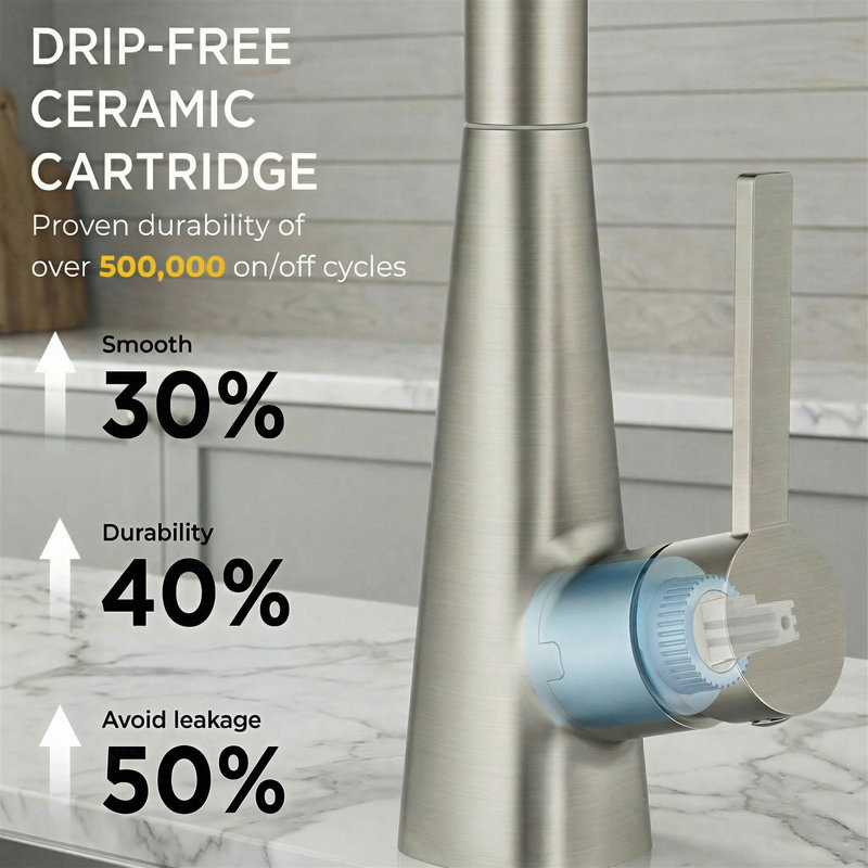 Pull Down Kitchen Faucet With Deck Plate, Stainless Steel, With Soap Dispenser