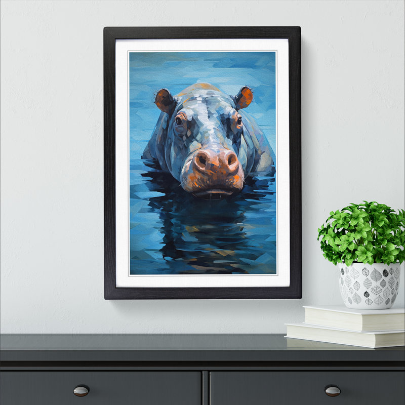 Hippo Cubism Art - Framed Print