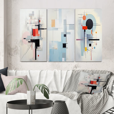 «Beige Blue Suprematism Serene Abstractions», 3 pièces sur toile