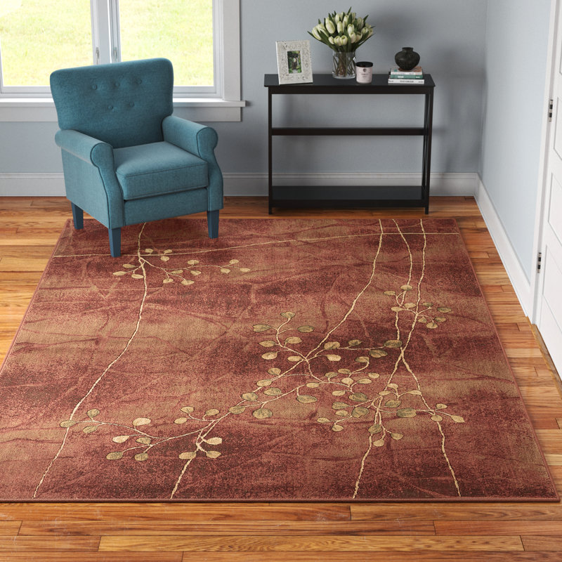 Tapis à motif floral rouge flamme / brun Arnim, Rectangle 3 pi 6 po x 5 pi 6 po