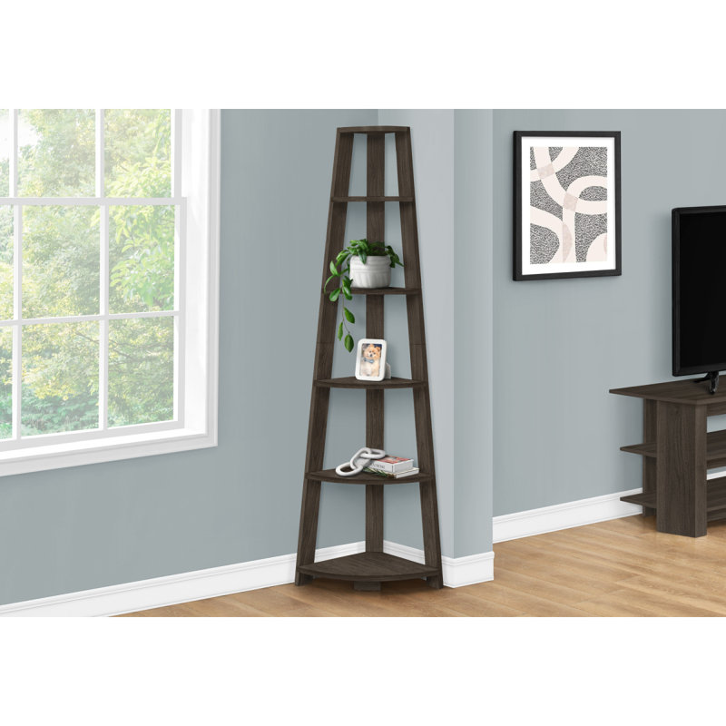 Versatile 5-Tier Corner Bookshelf For Office And Bedroom Contemporary And Modern Design, Oak
