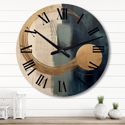 Moon Bliss on Delft Blue Sky Mid-Century I - Transitional Oversized Wood Wall Clock