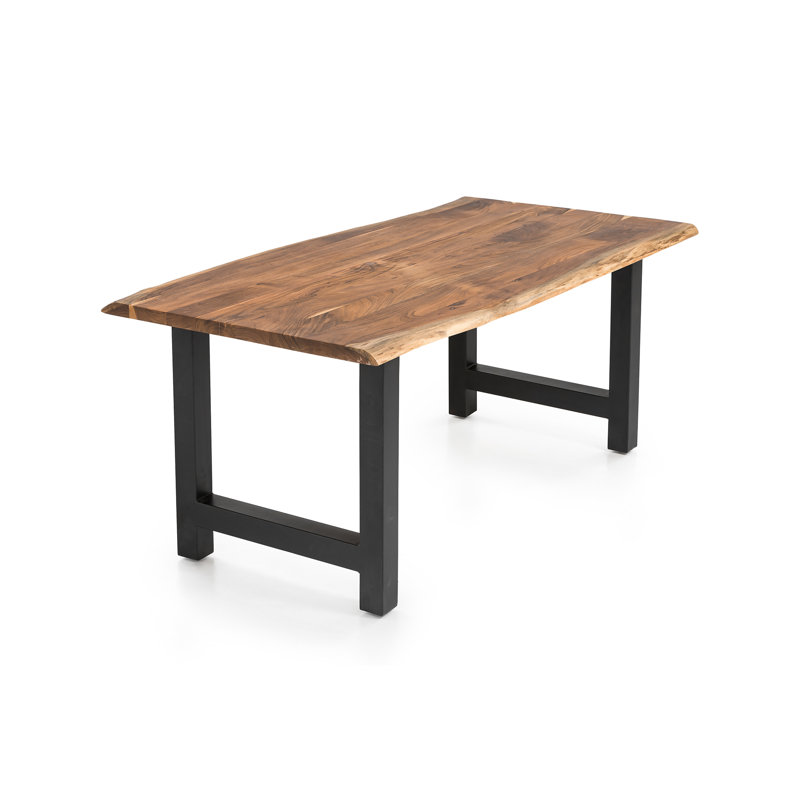 Kaytrin Acacia Solid Wood Top Metal Base Dining Table, H76.5 x L160 x W85cm