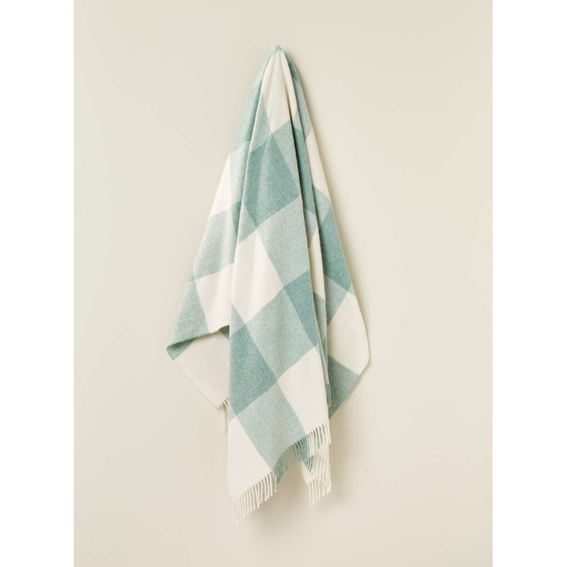 Jeté tissé en laine d'agneau Merino, Carreauté vert