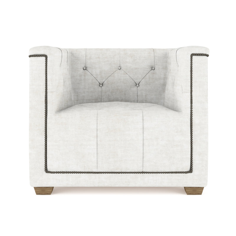 Hudson Tufted Armchair, Crushed Velvet Alabaster, Weathered