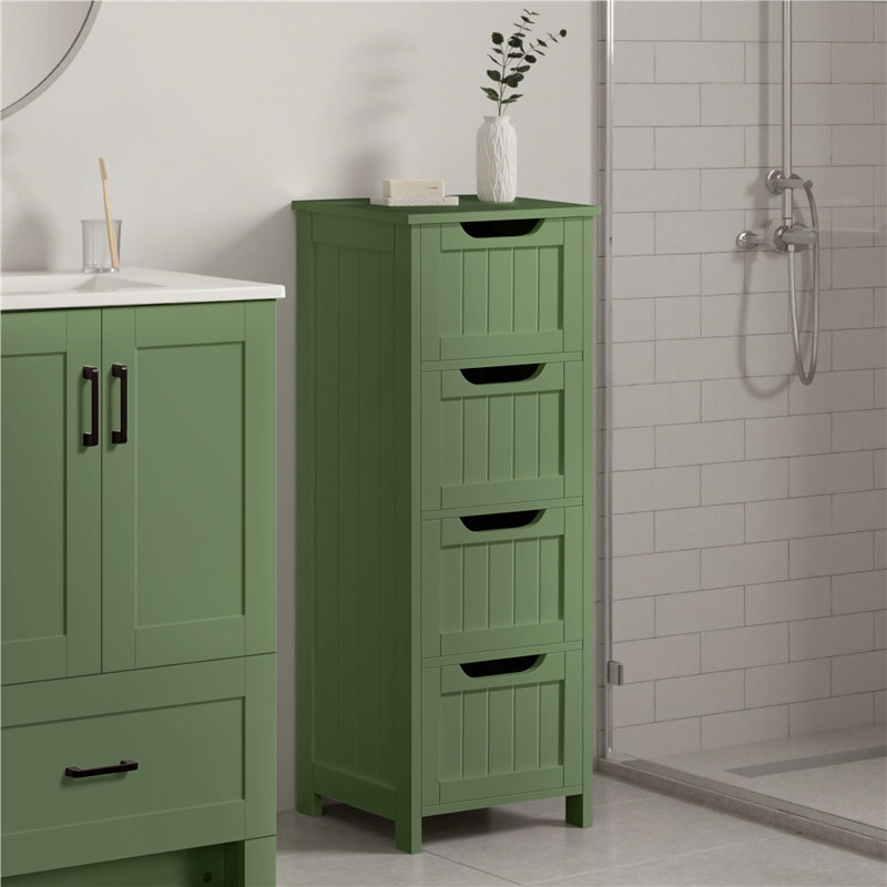 Auryon 11.8" W x 32.3" H x 11.8" D Free-Standing Bathroom Cabinet, Green