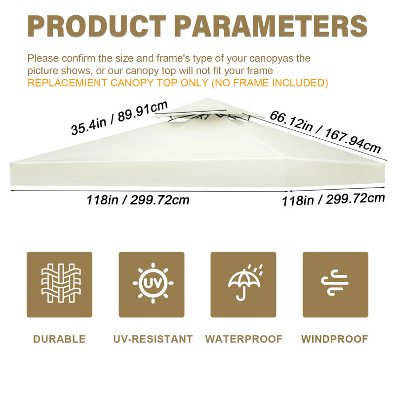 Housse de protection pour tente de parasol d'extérieur 10 pi x 10 pi à 2 niveaux, Beige