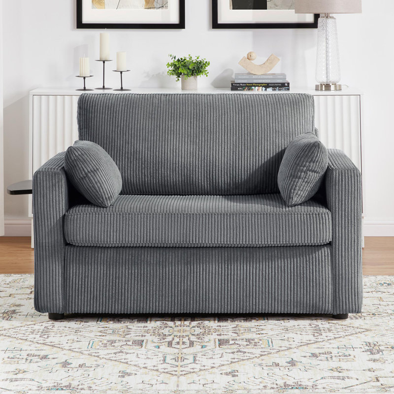 Sofa with foldable mattress, foldable side table, Grey Corduroy