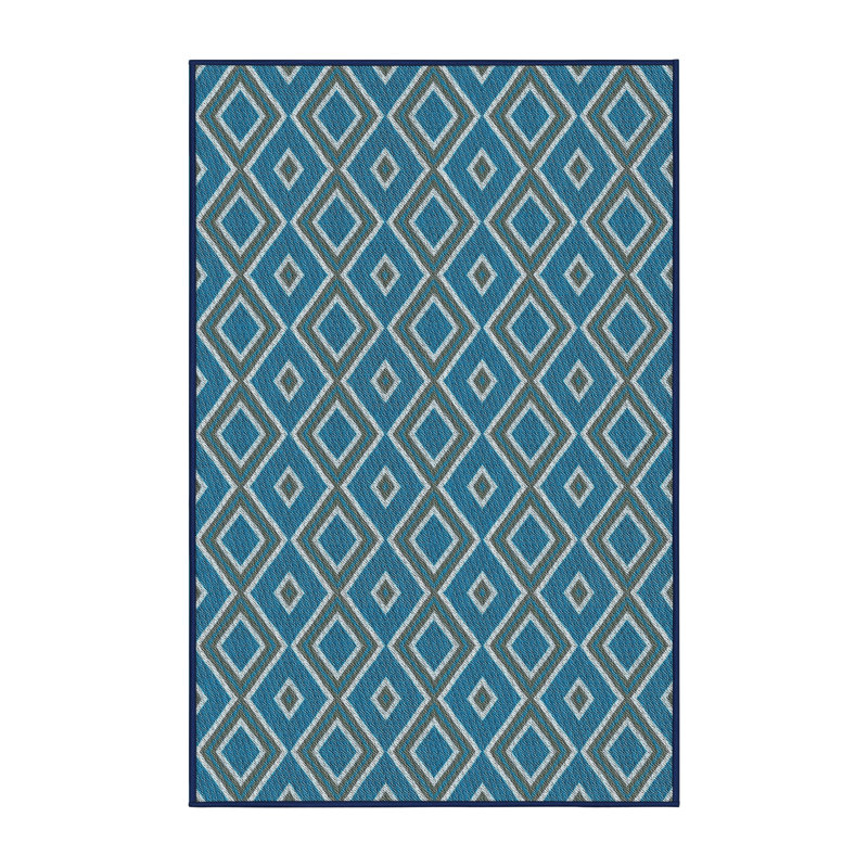 Tapis bleu à motif géométrique Kromer, Rectangle 5 pi x 8 pi
