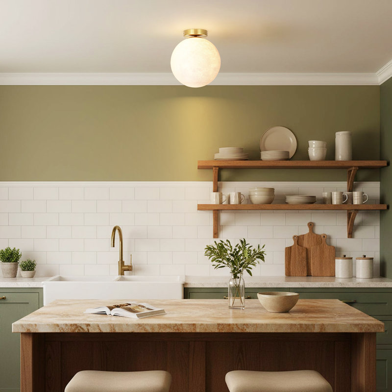 1-Light Modern Globe Flush Mount with Moon-Style 3D-Printed