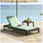 4-Position Adjustable 2-Fold Acacia Wood Outdoor Chaise Lounge with 1.57-Inch Leaf Coconut Cushion for Patio Poolside Backyard Garden, Black Finish (Only one lounge chair included)-129508746