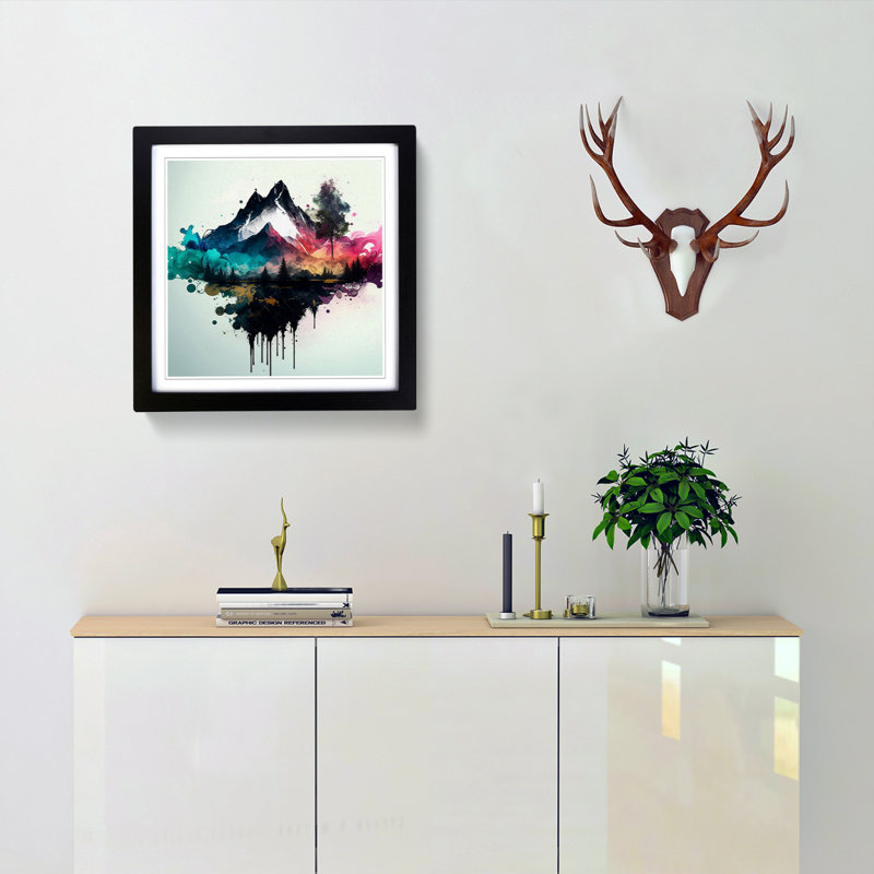 Landscape Splatter - Single Picture Frame Print on Wood, Black