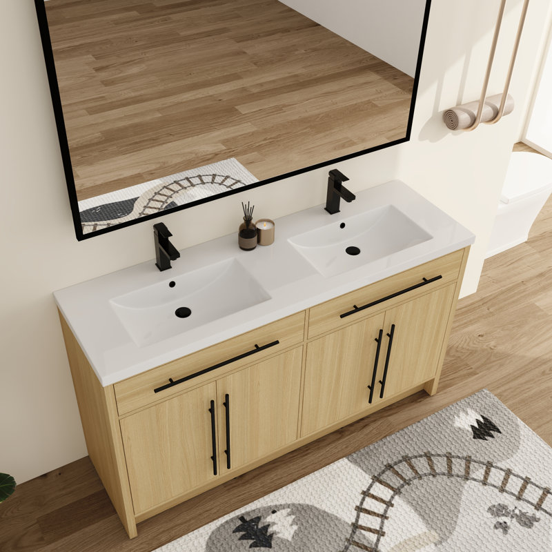 Meuble-lavabo double autoportant 60 po avec plateau en résine Ickby, 60"