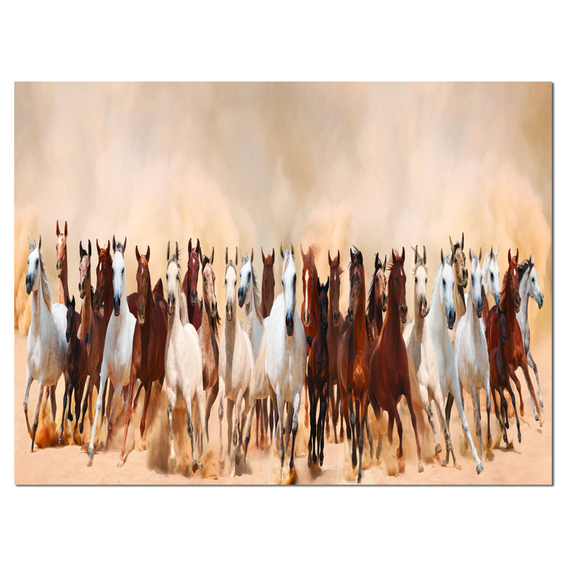 «Horses Herd in Sand Storm Landscape», reproduction de photo sur toile tendue, H 8 po x l 12 po