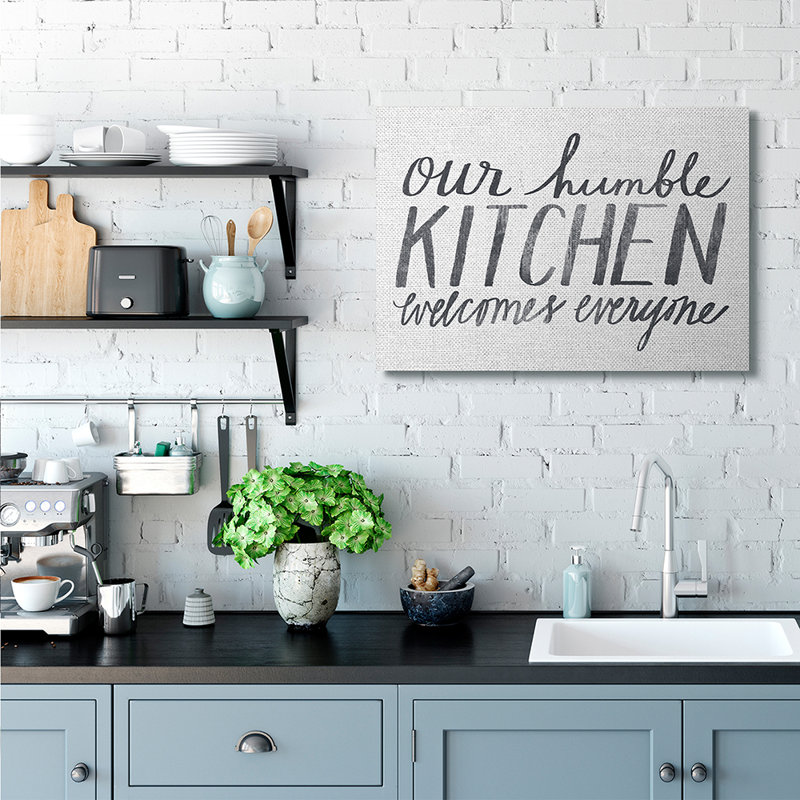 «Minimal Our Humble Kitchen Expression Text» par Katie Doucette - impression d'art graphique, H 30 po x l 40 po x 1,5 po