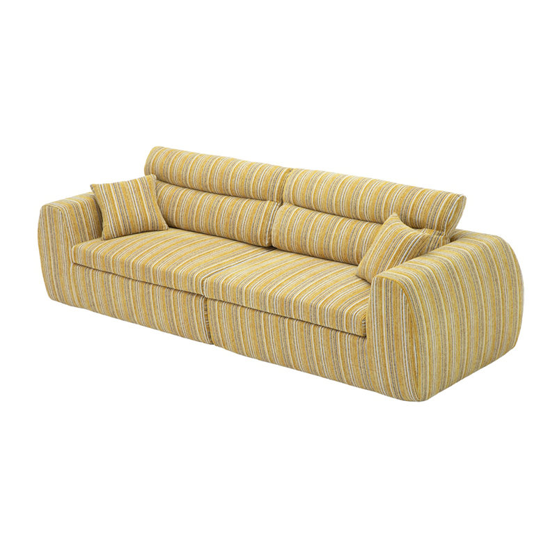 Canapé tissé à compression en chenille rayée, canapé compact à rangée droite avec éponge haute densité, canapé économiseur d'espace requis sans assemblage pour salon, appartement, bureau