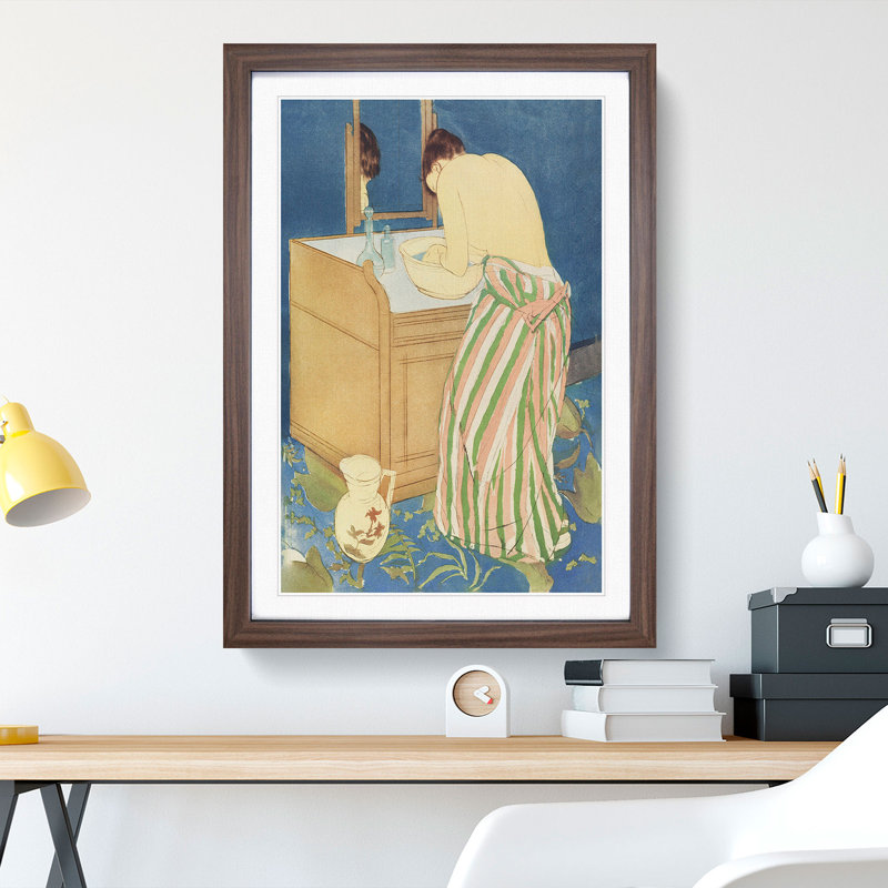 Woman Bathing by Mary Cassatt - Picture Frame Painting, 65cm H x 48cm W x 2cm D, Walnut