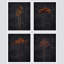 Moody Floral Orange foncé encadré sur papier, impression de 4 pièces-97782132-97782137