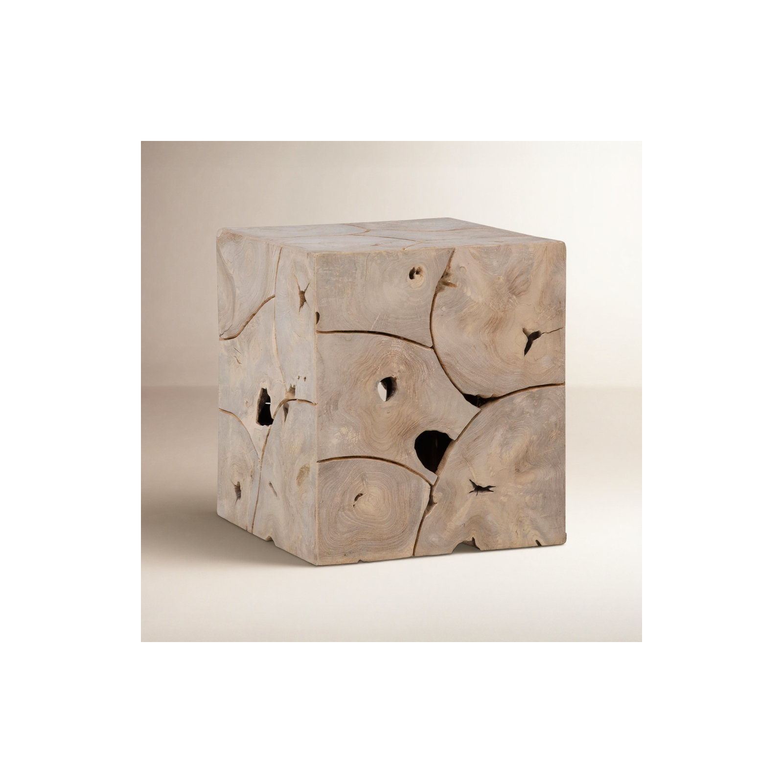 Solmar Solid Wood End Table, Bleached Teak