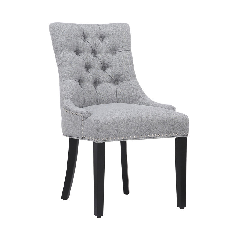 Chaise parsons capitonnée en bois massif et rembourrée en lin, gris