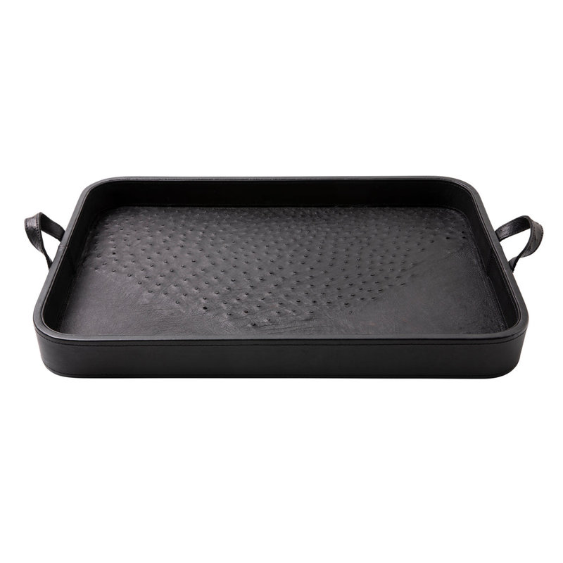 Ostrich Leather Inlay Tray, Black