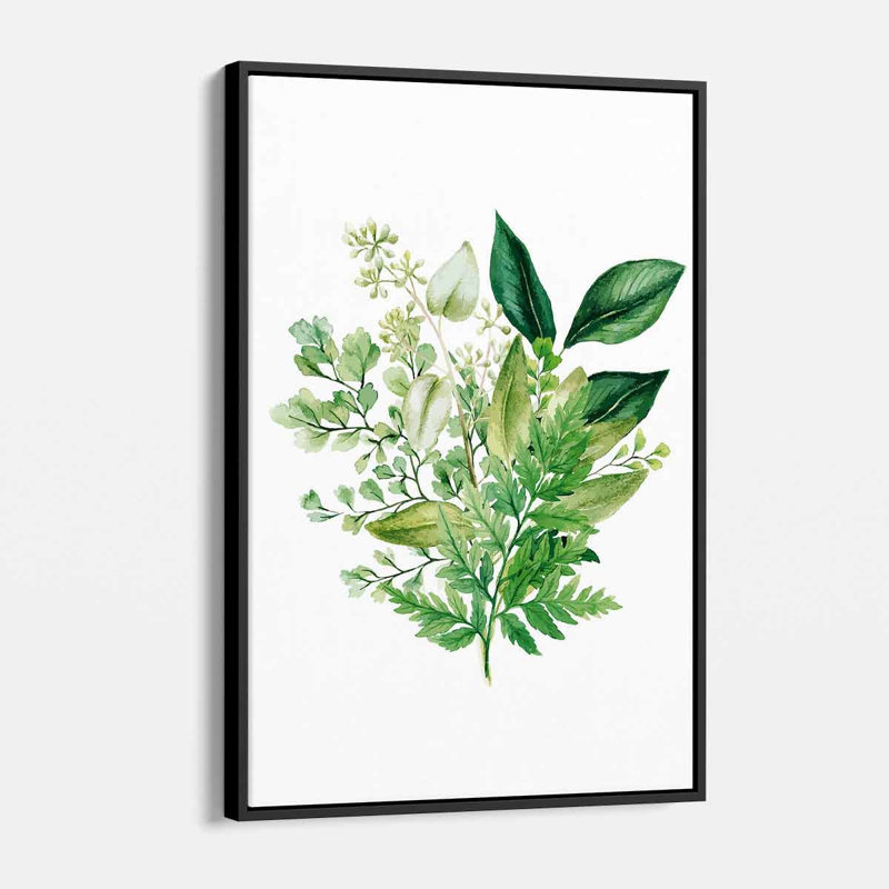 «Effington Green Herbal Watercolor Bouquet», reproduction sur toile, H 16 pi x l 12 pi, Cadre flottant noir