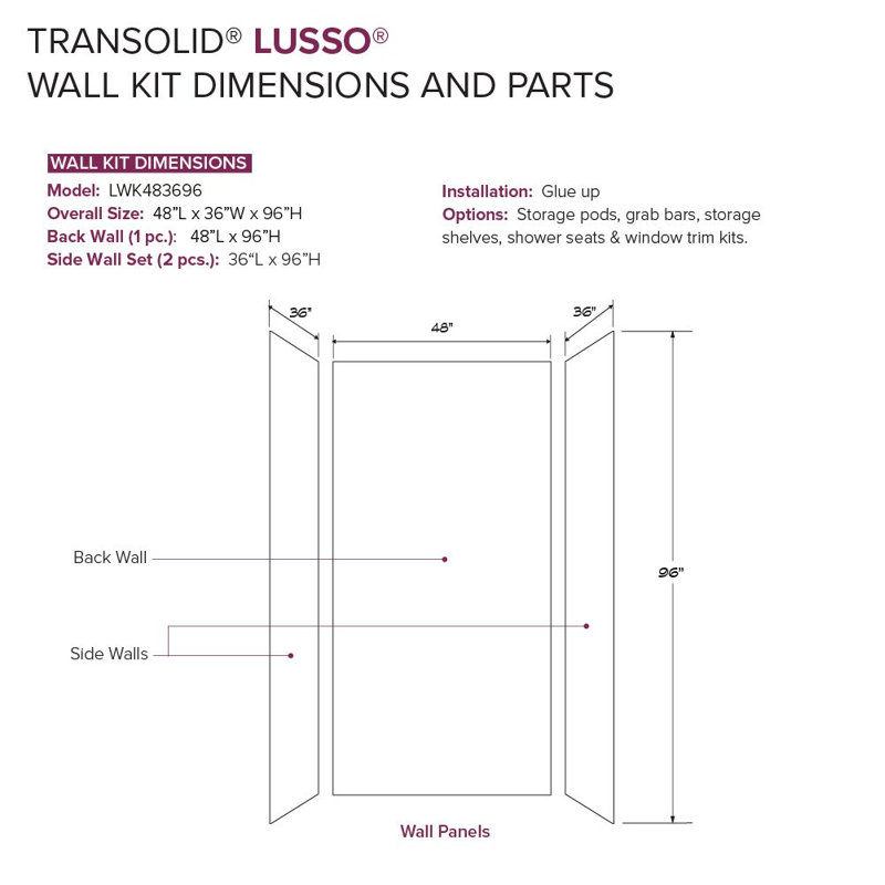 LWK483696-181 Ensemble de 3 panneaux muraux à coller au mur, 122 cm x 91 cm x 244 cm, blanc Palladio, Palladio blanc