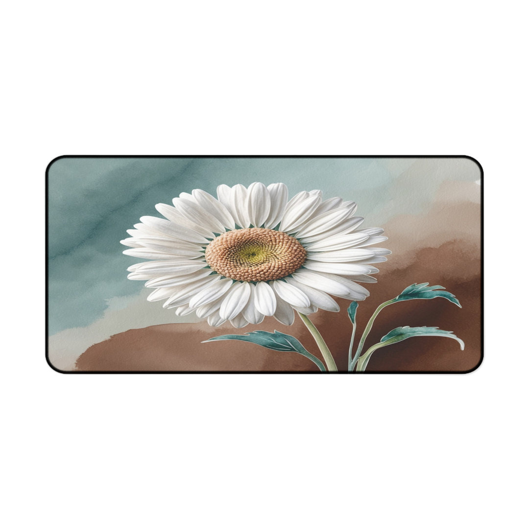White Daisy Watercolor Desk Mat