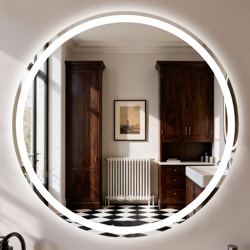 Round Bathroom Vanity Mirror Frontlit LED Lighted, Anti-Fog 3 Colors Temperature Dimmable Light, Wall Mirror With UL Rohs ETL & 3-Year Warranty