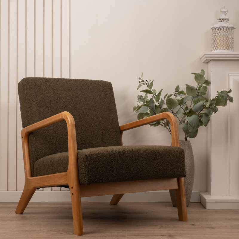 Boucle Accent Chair (Curved Arms), Khaki Green