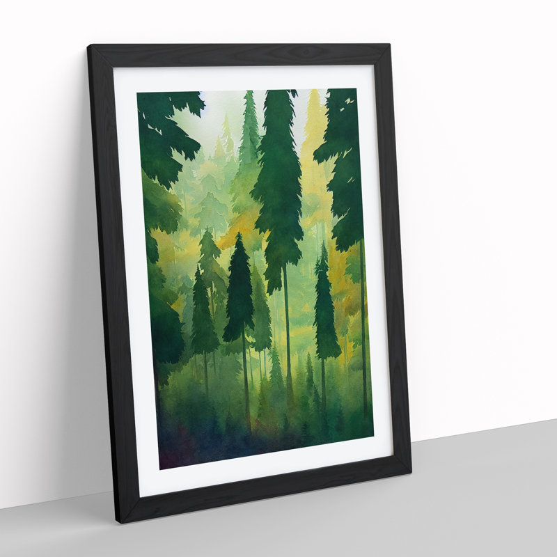 Pretty Pine Tree Forest - Single Picture Frame Painting, Black Framed, 64cm H x 46cm W x 2cm D