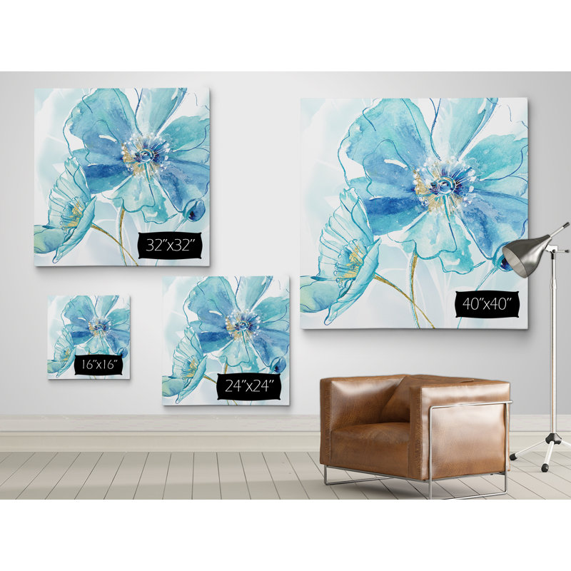 Blue Spring Poppy I - impression, H 32 po x l 32 po x P 1,5 po, Toile tendue