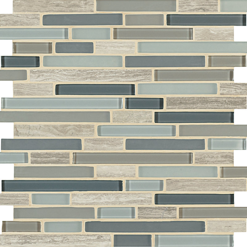 Viva Linda Mixed Linear Glass & Stone Tile Mosaic Sheet, Blue blend