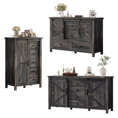 Ensemble de table de chambre à coucher 3 pièces Kriebel Farmhouse, noir
