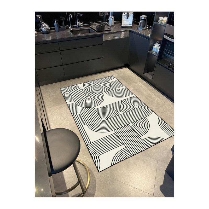 Tapis noir lavable à rayures, Sous-tapis carré 4 pi 11 po inclus