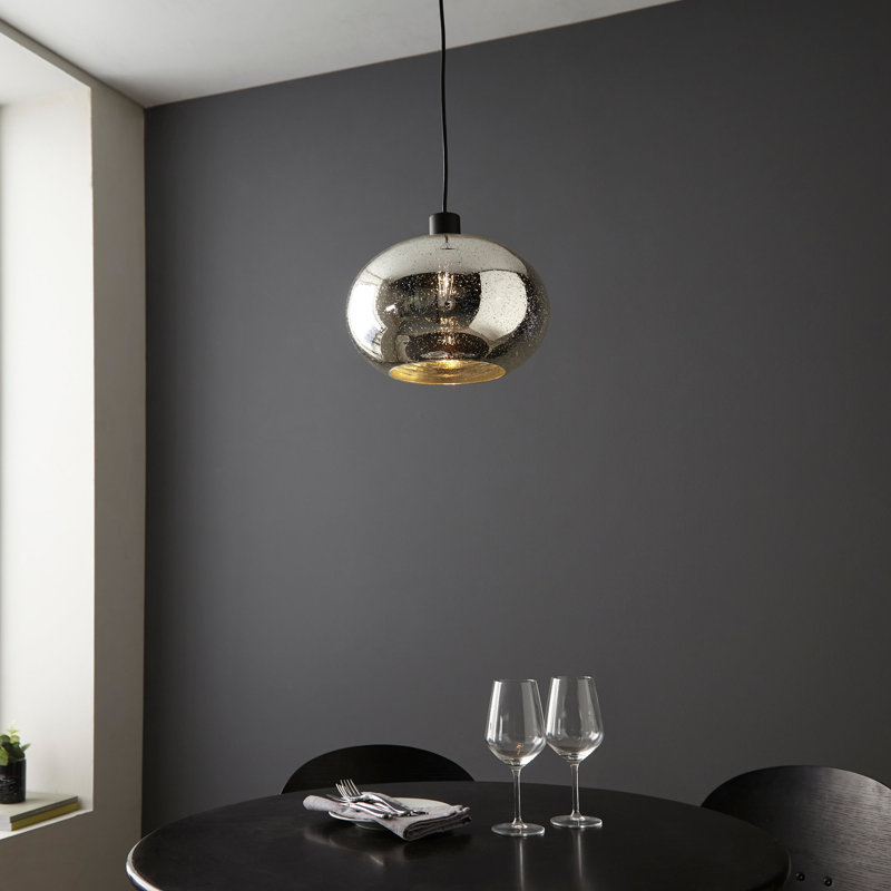 1 - Light Pendant, Frosted, Silver Mercury Glass