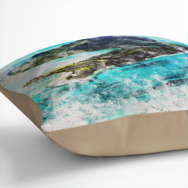 View of Mauritius Watercolour Scatter Cushion, 55cm H x 55cm W x 20cm D, Stone