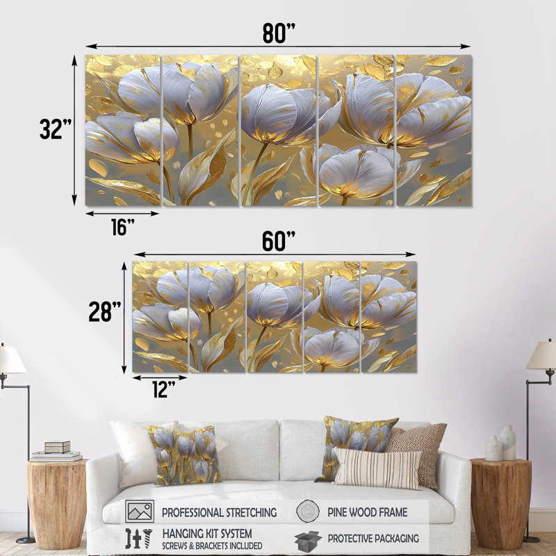 Décoration murale traditionnelle tulipe Leamington - 5 pièces, H 32 po x l 80 po
