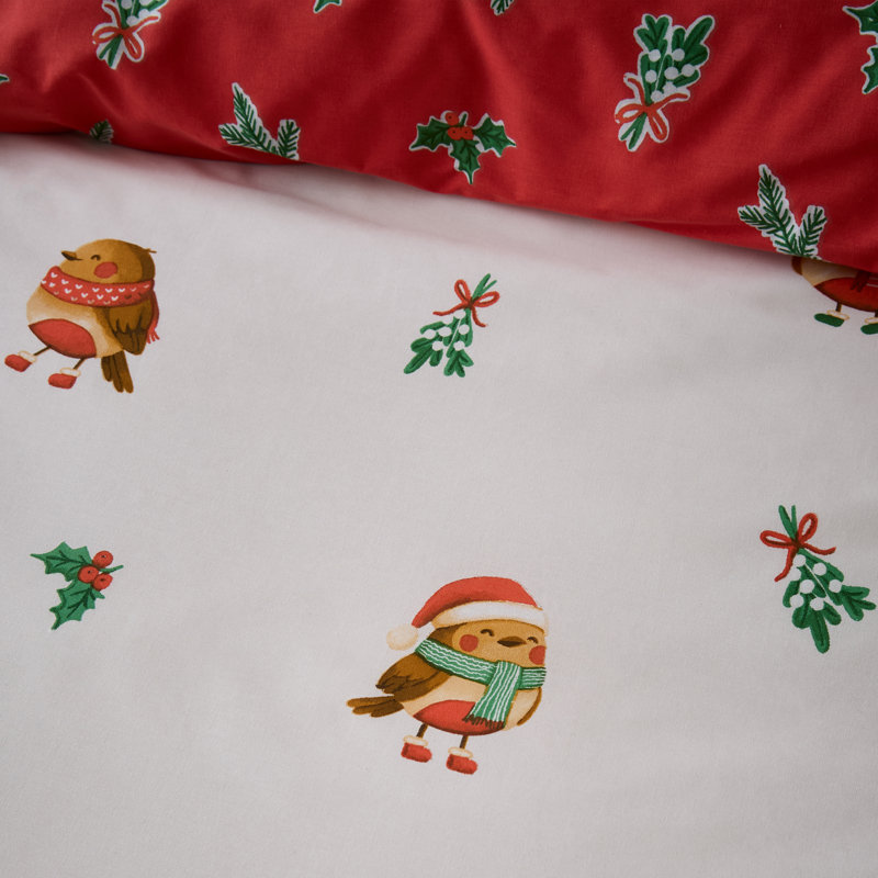 Christmas Robins Reversible Duvet Cover Set, Double