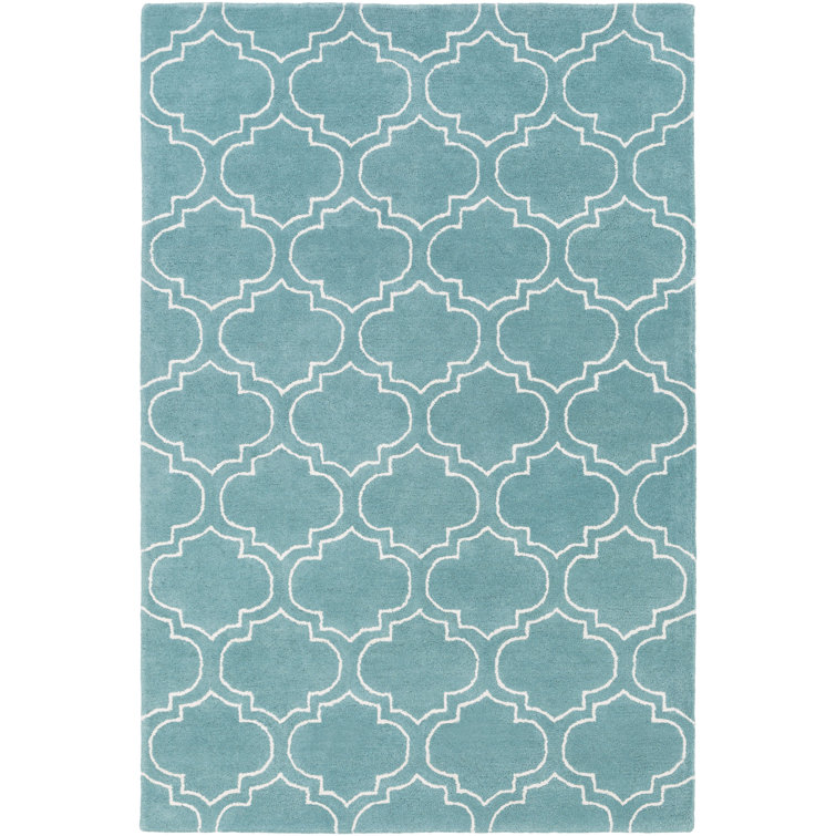 Tapis bleu sarcelle en laine touffeté à la main Shandi