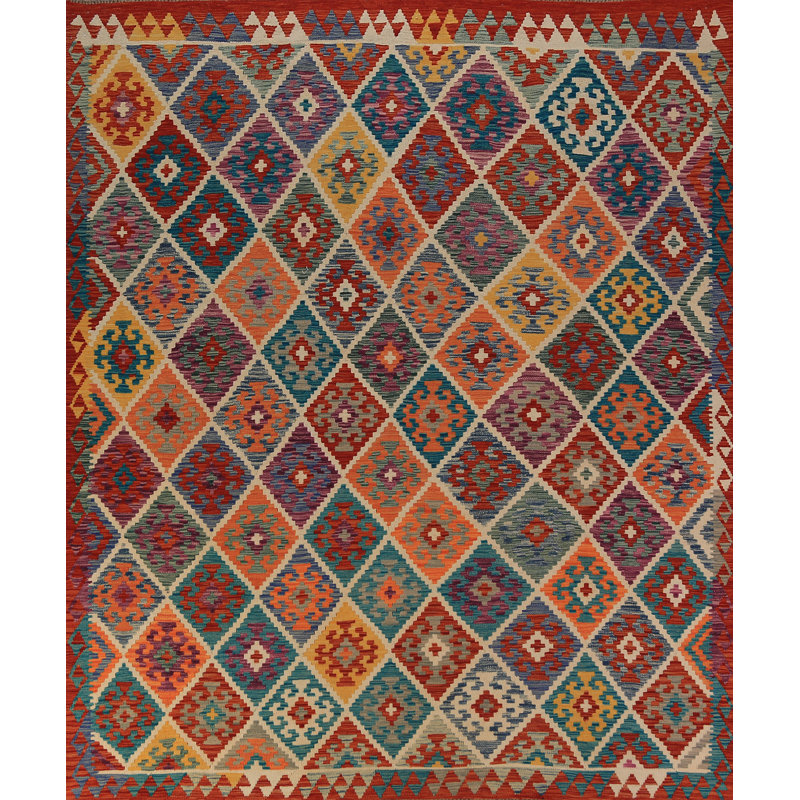 Tapis oriental kilim treillis plat tissé à plat 8 x 10