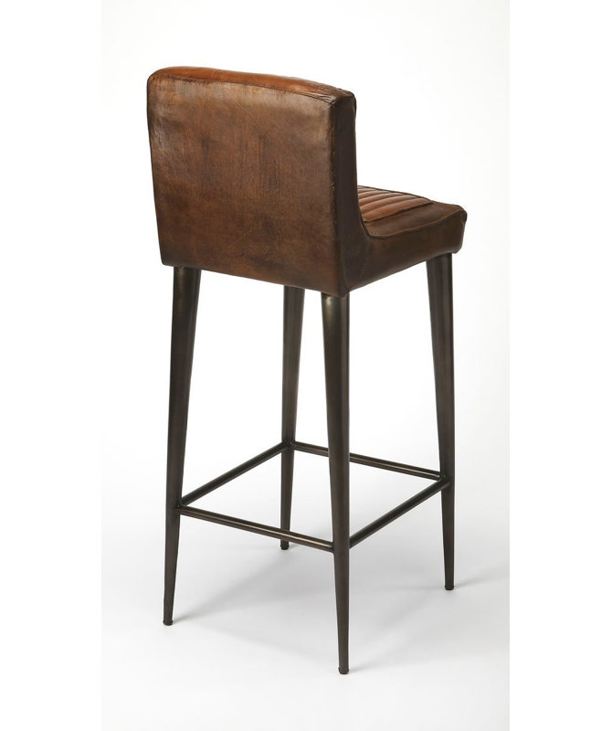 Maxwell Leather 32" Bar Stool, Brown, Black